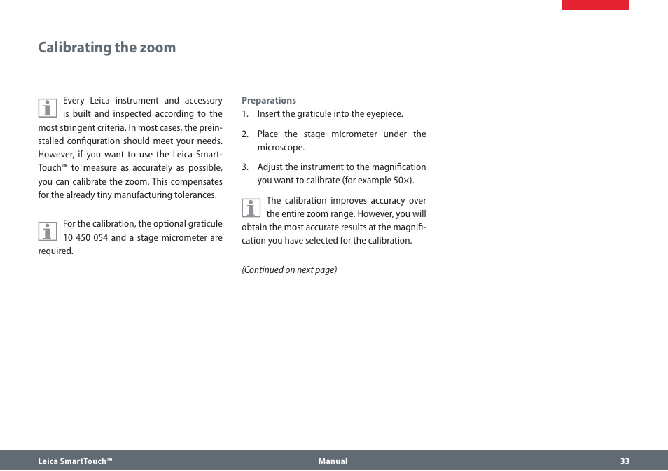 Calibrating the zoom | Leica Biosystems SmartTouch User Manual | Page 33 / 82