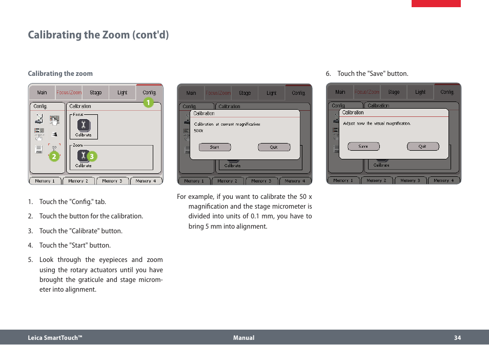 Calibrating the zoom (cont'd) | Leica Biosystems SmartTouch User Manual | Page 34 / 82