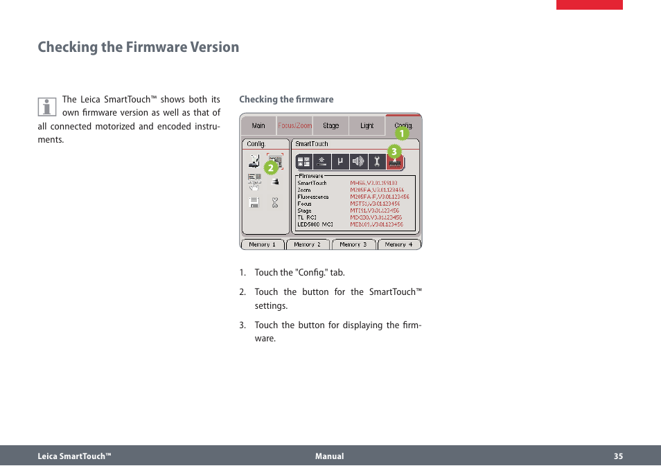 Checking the firmware version | Leica Biosystems SmartTouch User Manual | Page 35 / 82
