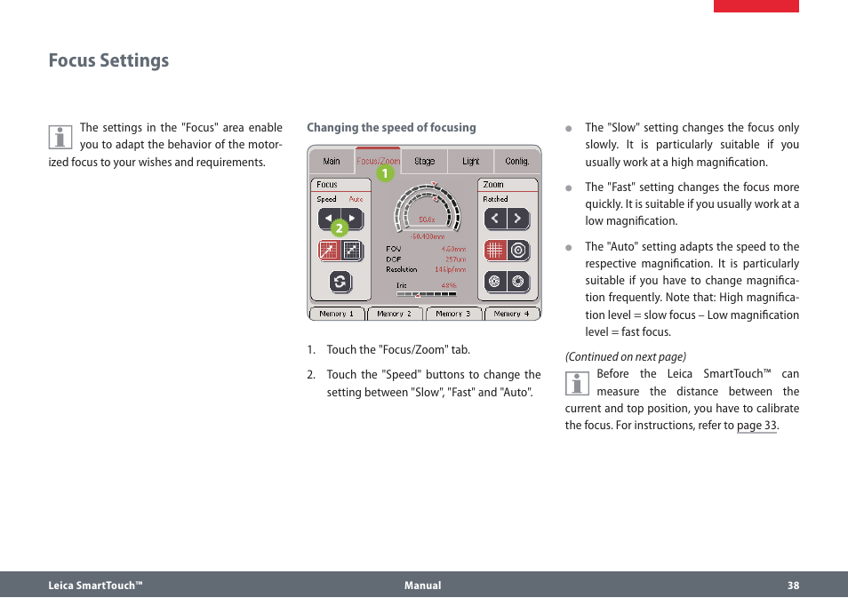 Focus settings | Leica Biosystems SmartTouch User Manual | Page 38 / 82
