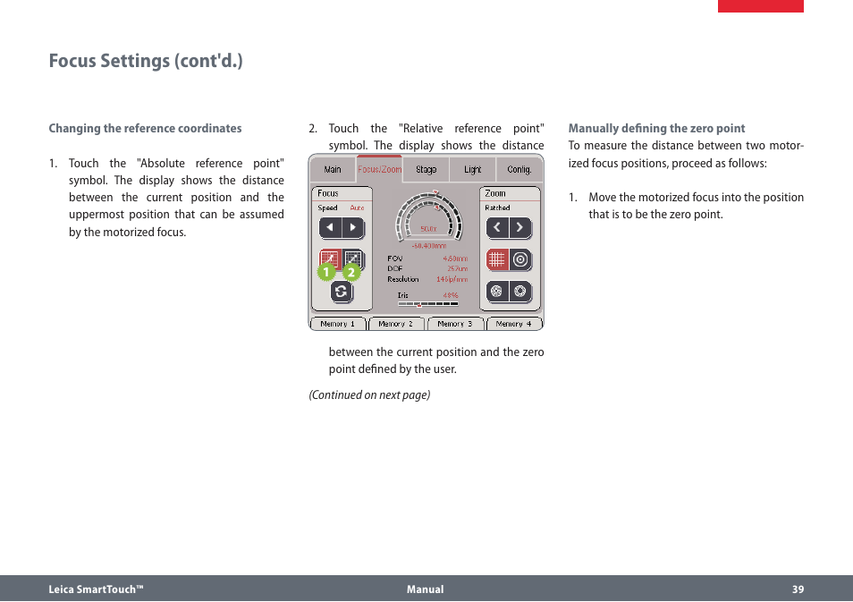 Focus settings (cont'd.) | Leica Biosystems SmartTouch User Manual | Page 39 / 82