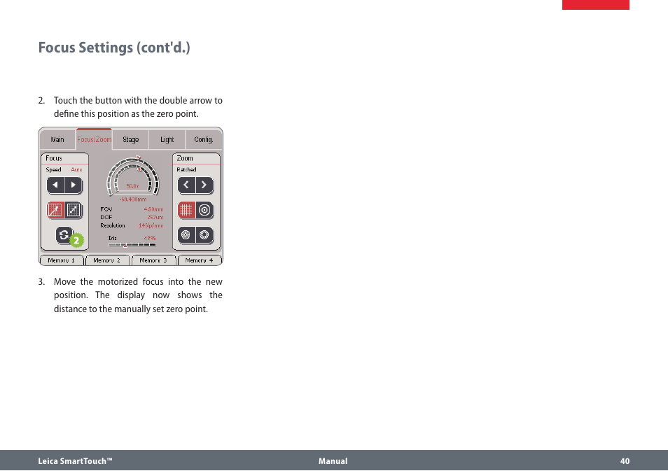Focus settings (cont'd.) | Leica Biosystems SmartTouch User Manual | Page 40 / 82