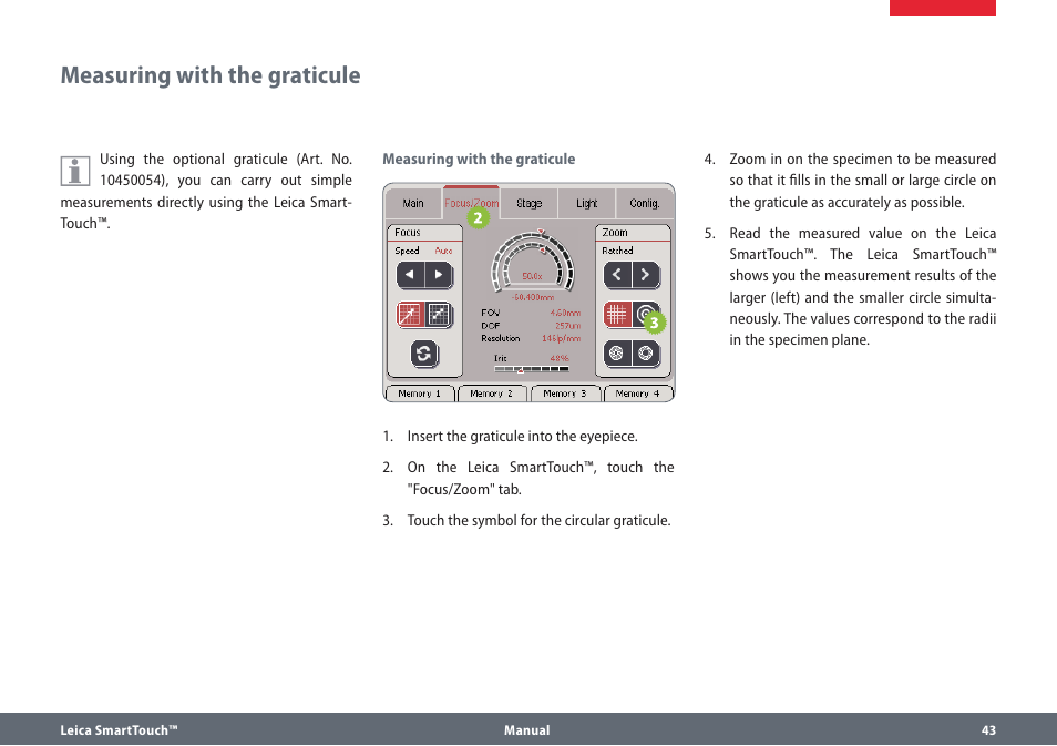 Measuring with the graticule | Leica Biosystems SmartTouch User Manual | Page 43 / 82