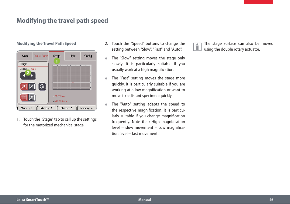 Modifying the travel path speed | Leica Biosystems SmartTouch User Manual | Page 46 / 82