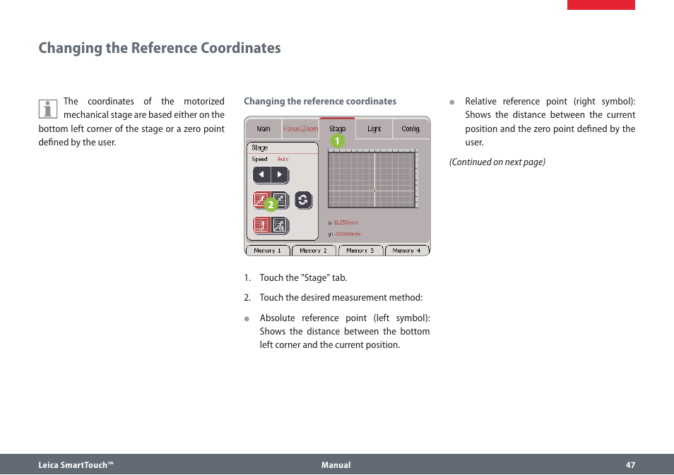 Changing the reference coordinates | Leica Biosystems SmartTouch User Manual | Page 47 / 82