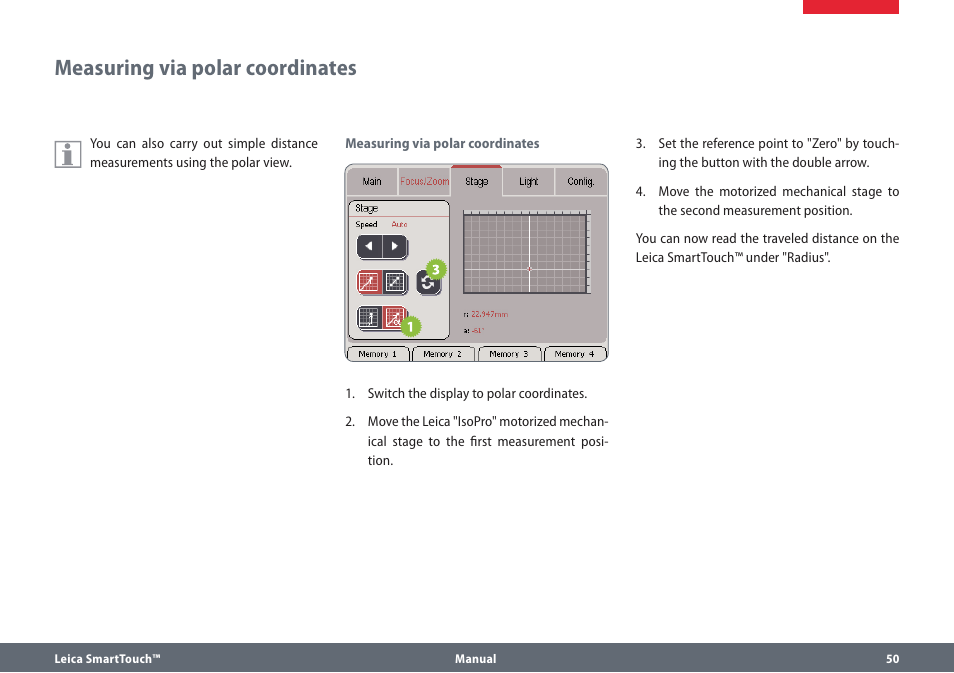 Measuring via polar coordinates | Leica Biosystems SmartTouch User Manual | Page 50 / 82