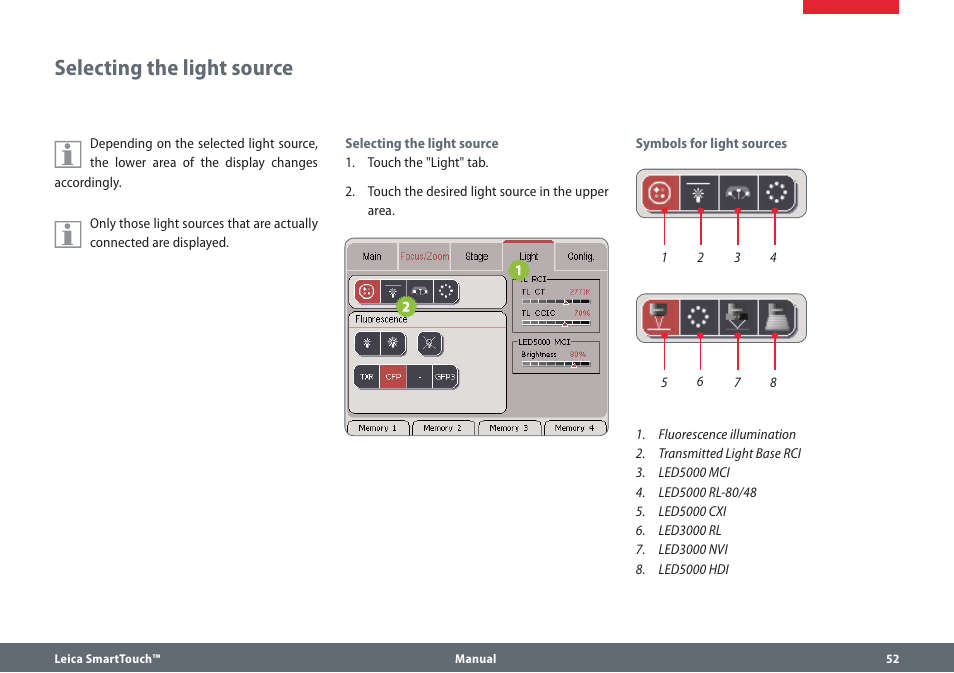 Selecting the light source | Leica Biosystems SmartTouch User Manual | Page 52 / 82