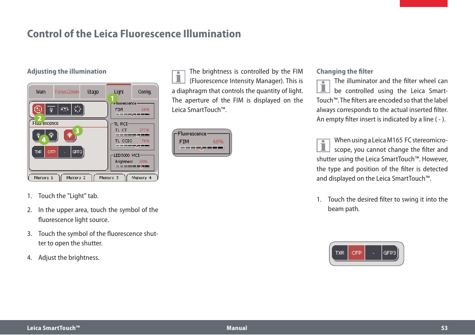 Control of the leica fluorescence illumination | Leica Biosystems SmartTouch User Manual | Page 53 / 82