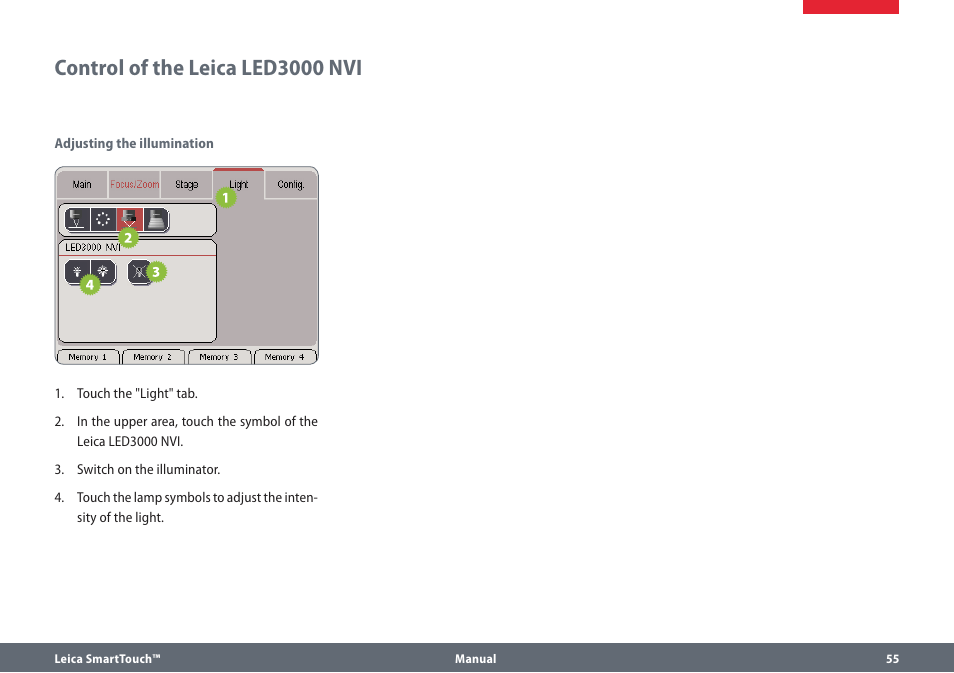 Control of the leica led3000 nvi | Leica Biosystems SmartTouch User Manual | Page 55 / 82