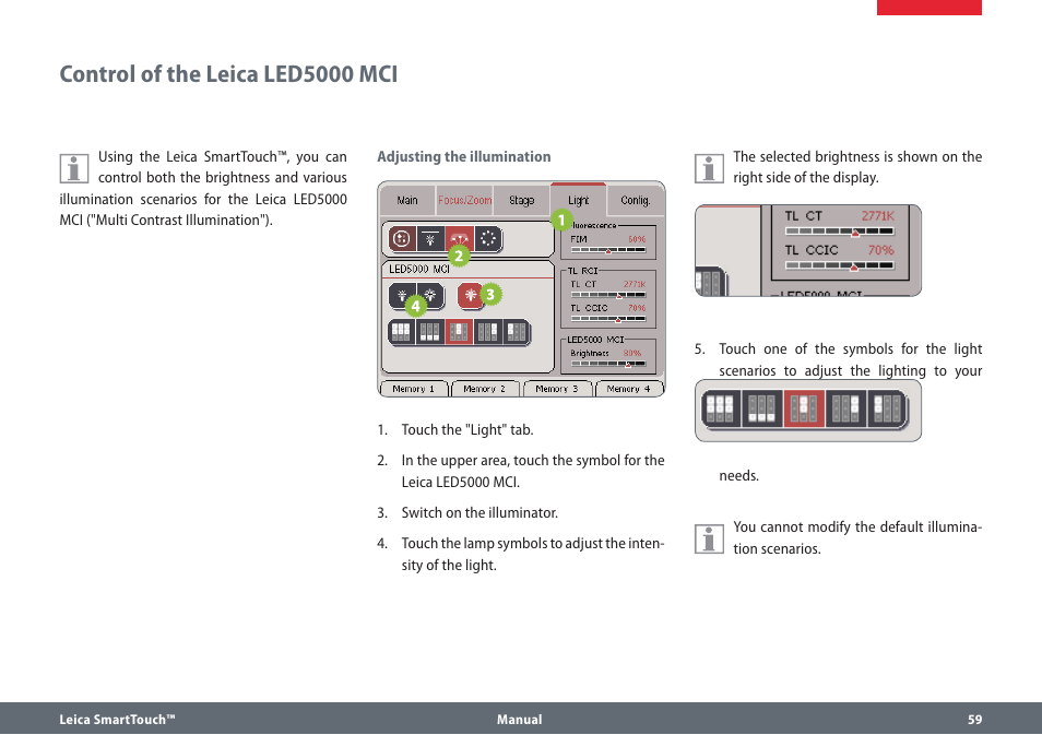 Control of the leica led5000 mci | Leica Biosystems SmartTouch User Manual | Page 59 / 82