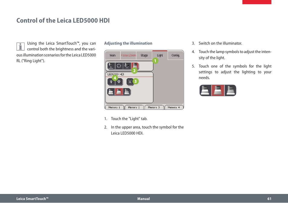 Control of the leica led5000 hdi | Leica Biosystems SmartTouch User Manual | Page 61 / 82