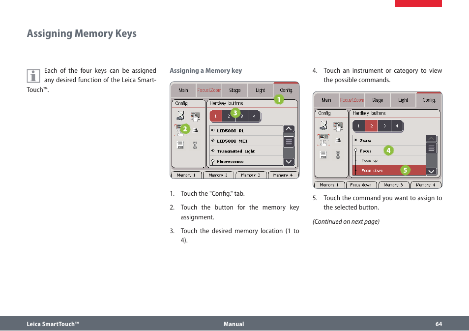 Assigning memory keys | Leica Biosystems SmartTouch User Manual | Page 64 / 82