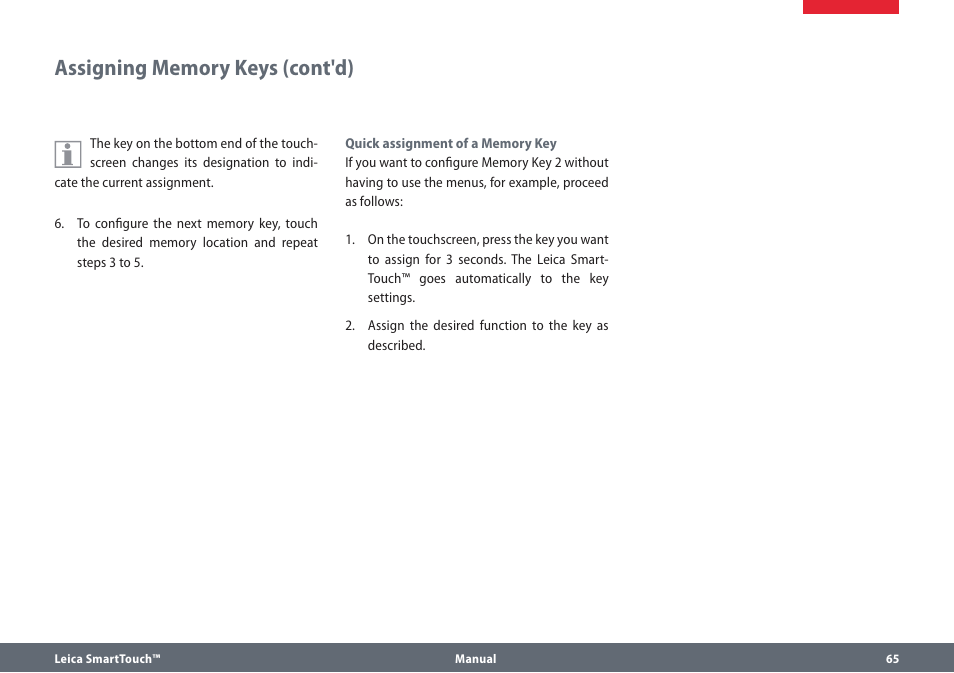 Assigning memory keys (cont'd) | Leica Biosystems SmartTouch User Manual | Page 65 / 82