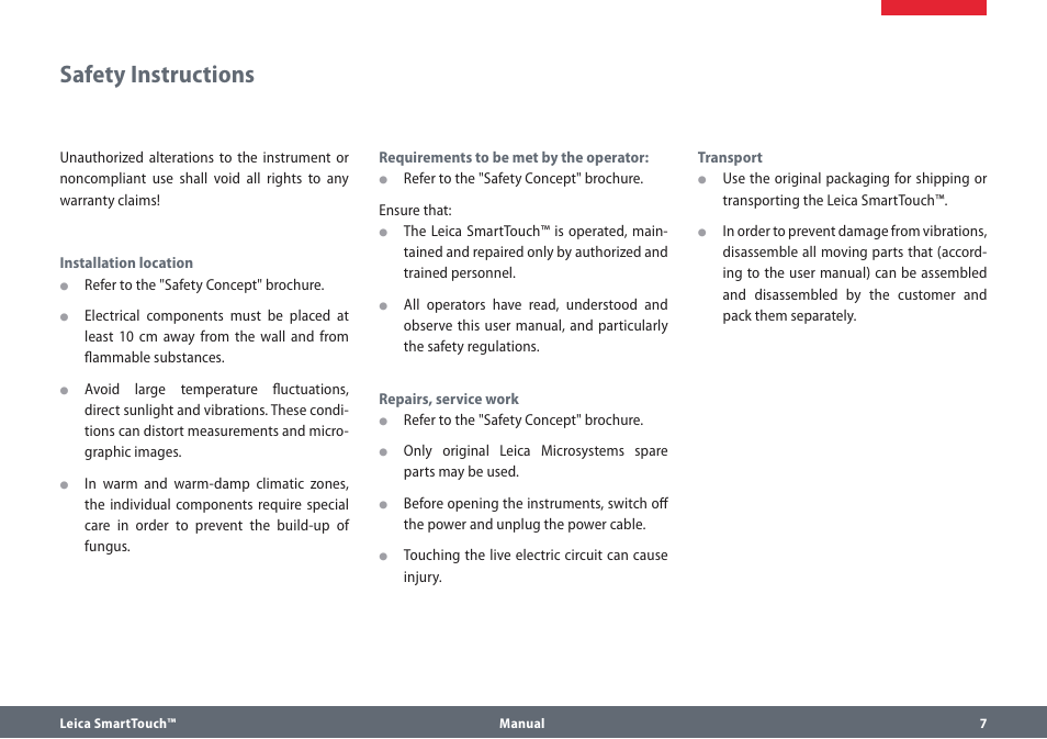 Safety instructions | Leica Biosystems SmartTouch User Manual | Page 7 / 82