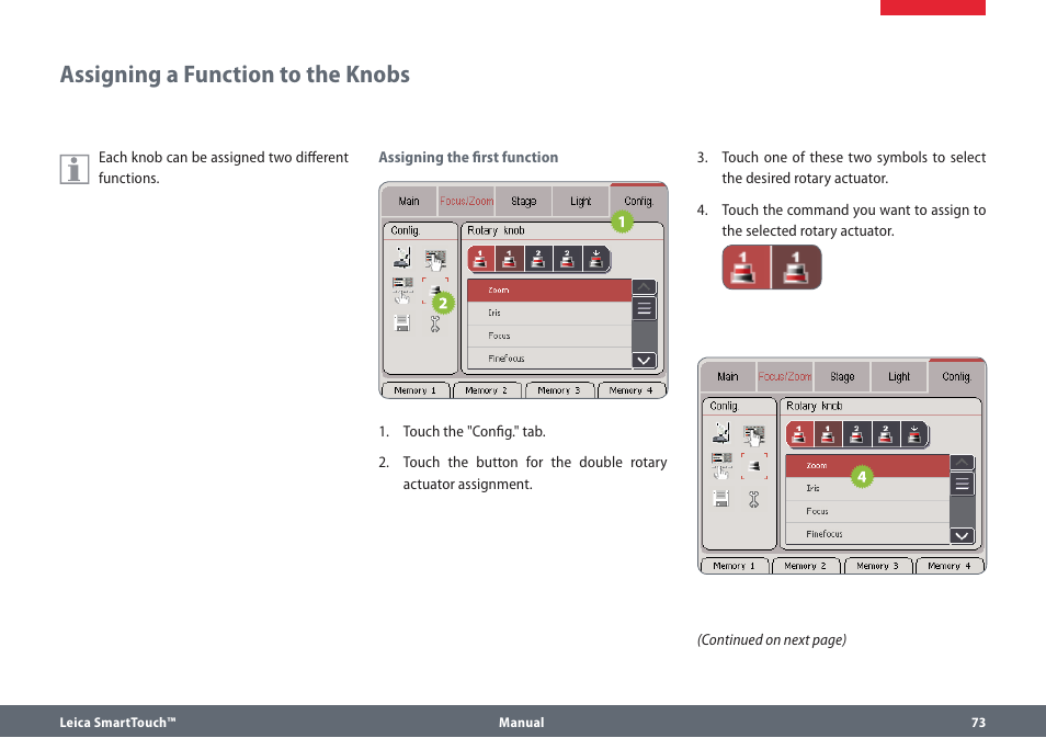 Assigning a function to the knobs | Leica Biosystems SmartTouch User Manual | Page 73 / 82