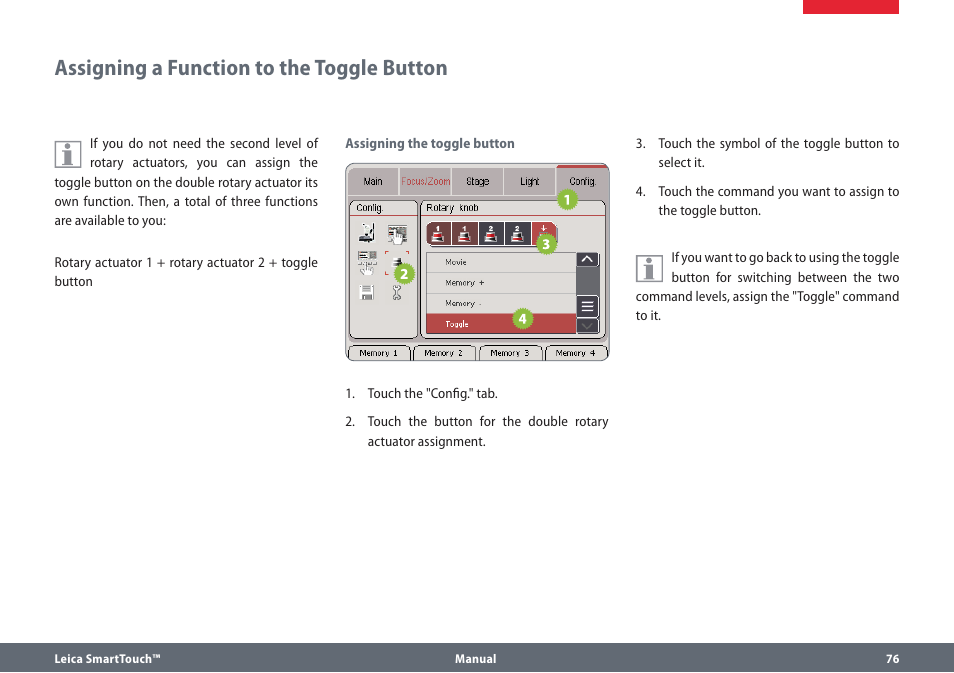 Assigning a function to the toggle button | Leica Biosystems SmartTouch User Manual | Page 76 / 82