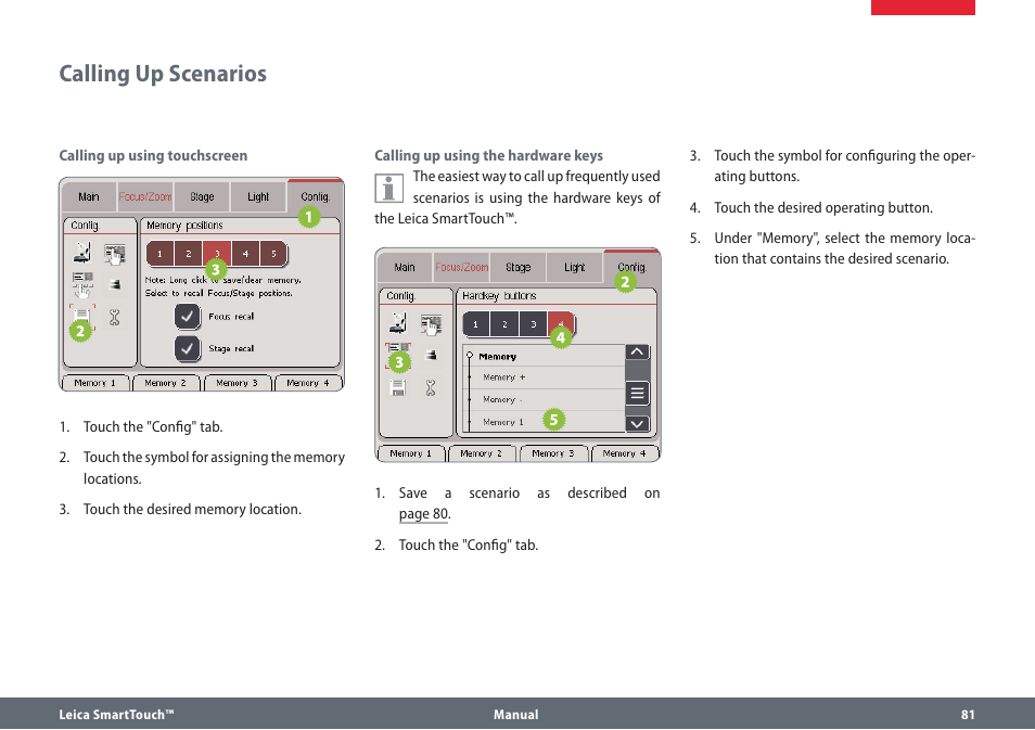 Calling up scenarios | Leica Biosystems SmartTouch User Manual | Page 81 / 82