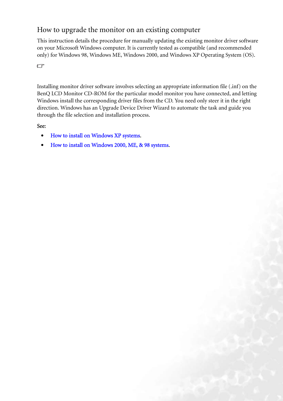 How to upgrade the monitor on an existing computer | BenQ FP202W User Manual | Page 12 / 34