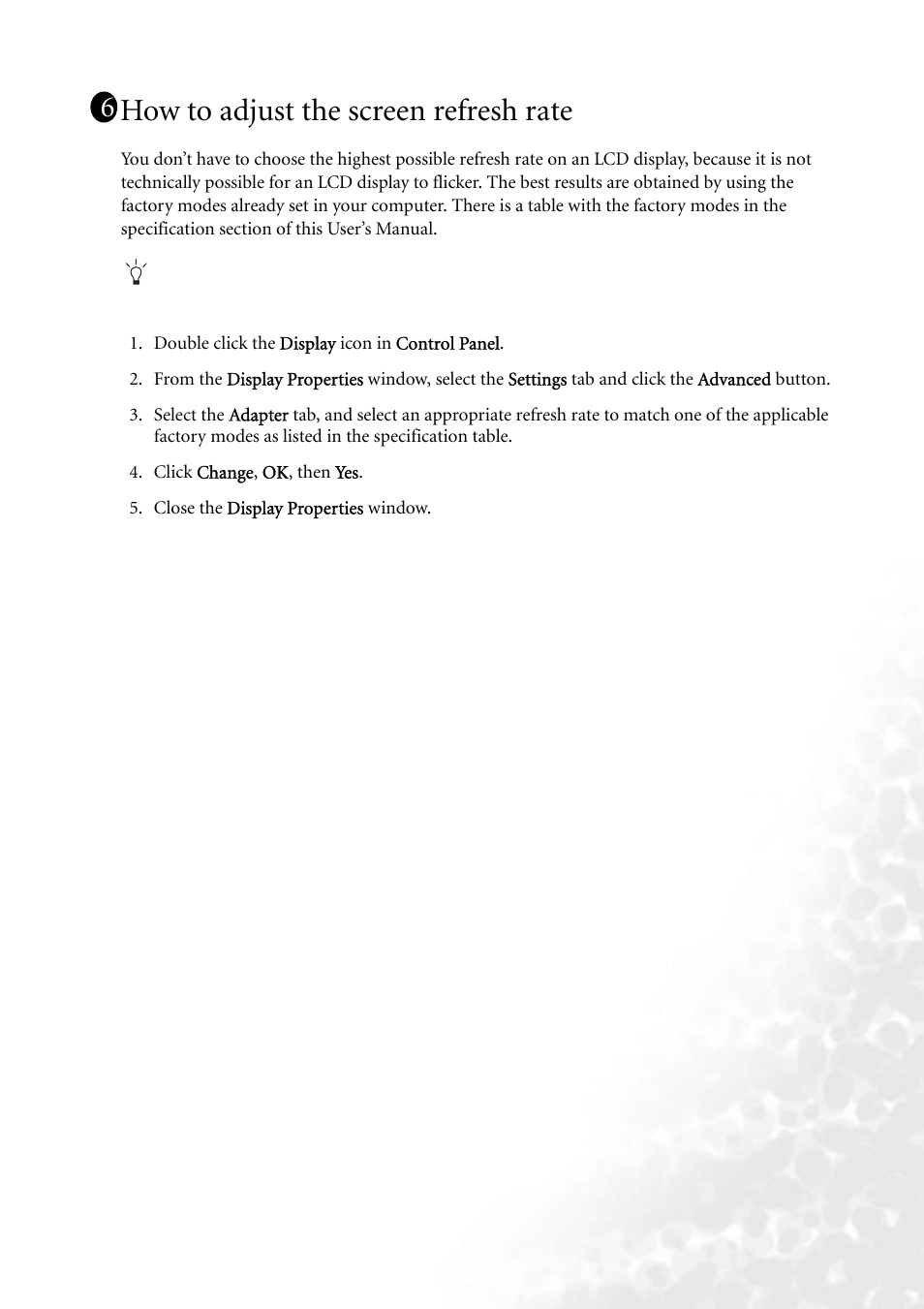 How to adjust the screen refresh rate | BenQ FP202W User Manual | Page 18 / 34