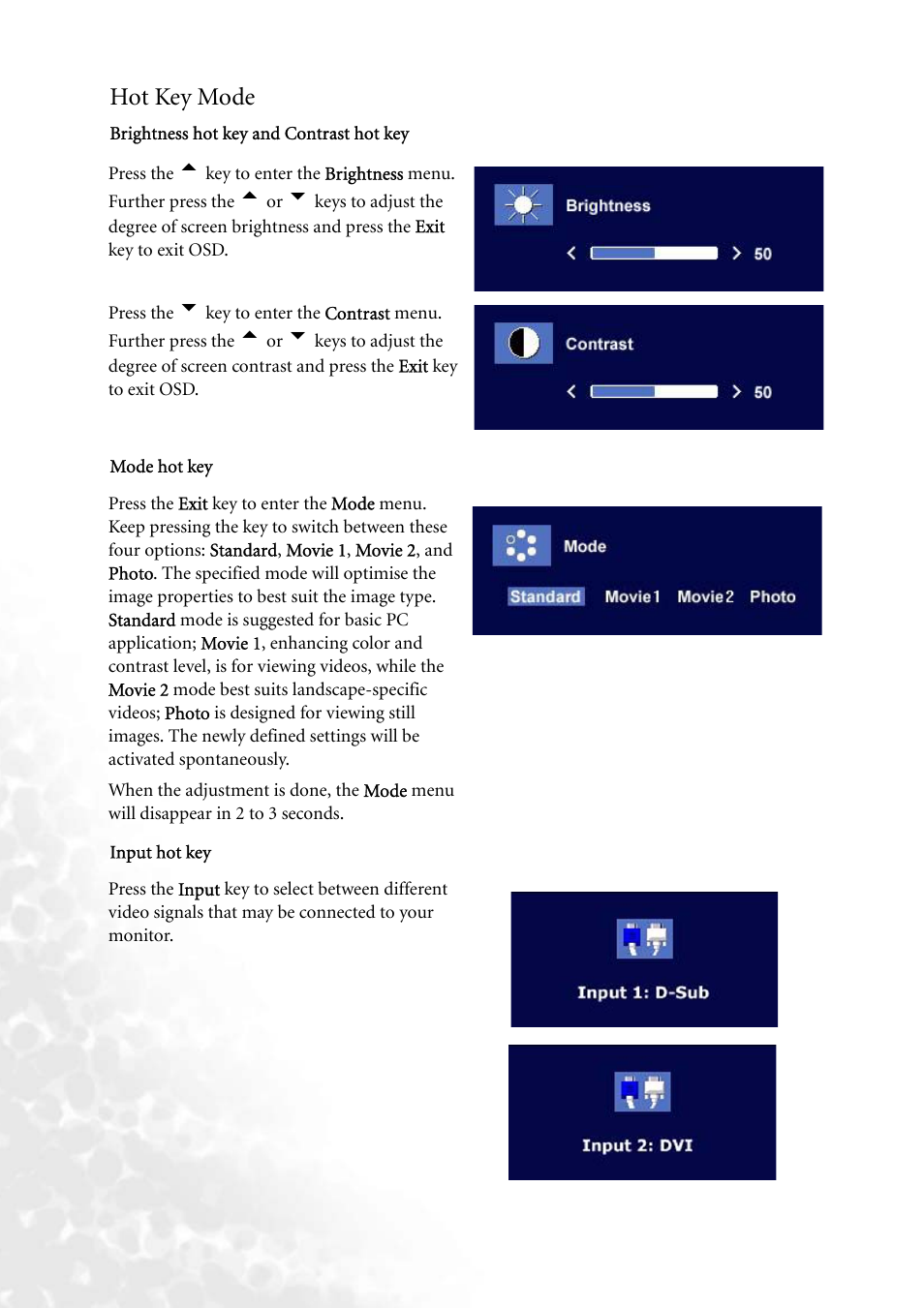 Hot key mode | BenQ FP202W User Manual | Page 21 / 34