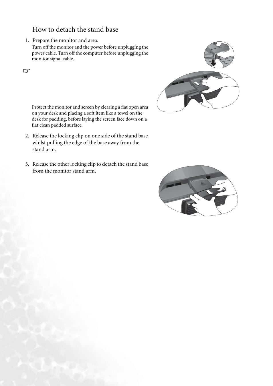 How to detach the stand base | BenQ FP202W User Manual | Page 9 / 34