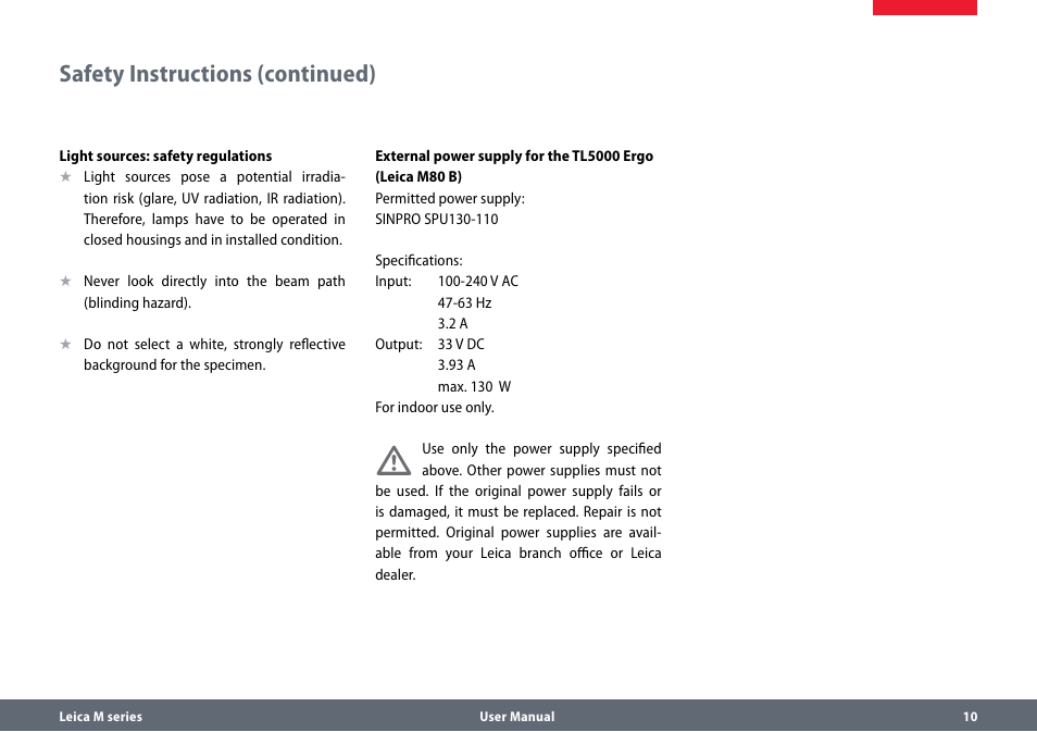 Safety instructions (continued) | Leica Biosystems M80 B User Manual | Page 10 / 56