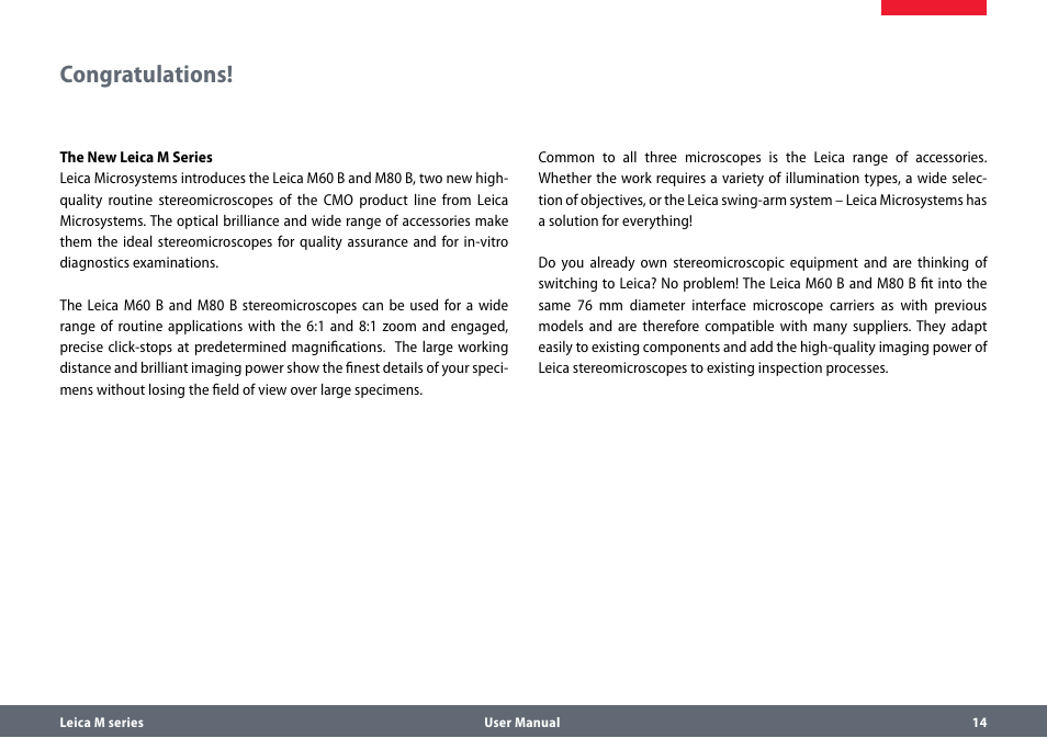 Congratulations, Congratulations! 14 | Leica Biosystems M80 B User Manual | Page 14 / 56