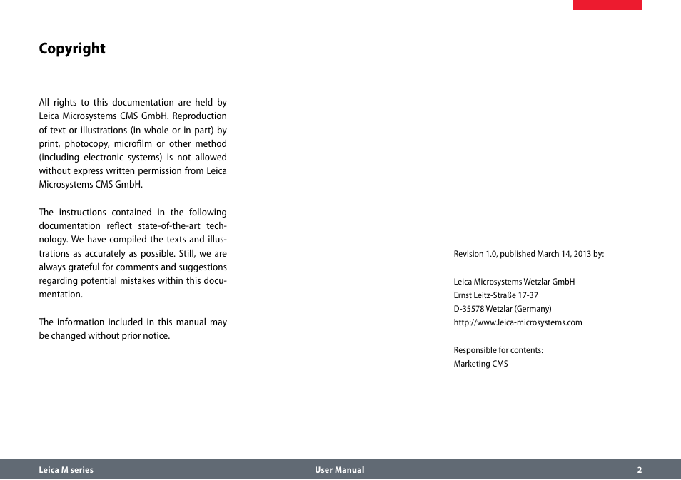 Copyright | Leica Biosystems M80 B User Manual | Page 2 / 56