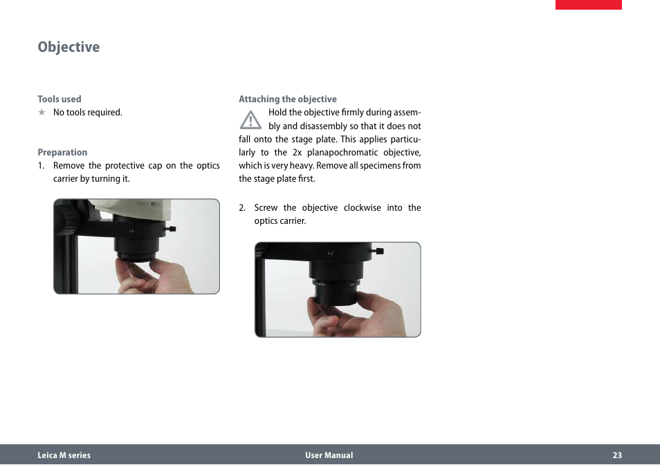 Objective, Objective 23 | Leica Biosystems M80 B User Manual | Page 23 / 56
