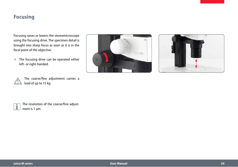 Focusing, Focusing 30 | Leica Biosystems M80 B User Manual | Page 30 / 56
