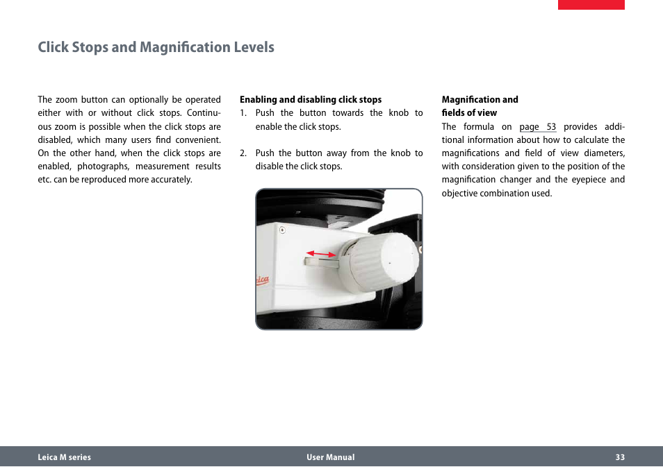 Click stops and magnification levels | Leica Biosystems M80 B User Manual | Page 33 / 56