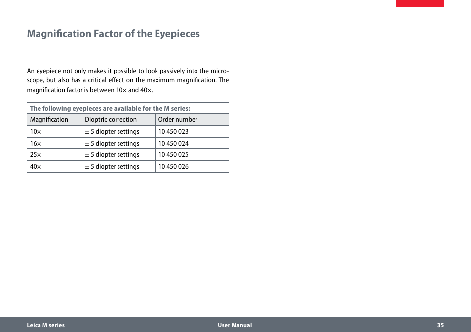 Magnification factor of the eyepieces | Leica Biosystems M80 B User Manual | Page 35 / 56