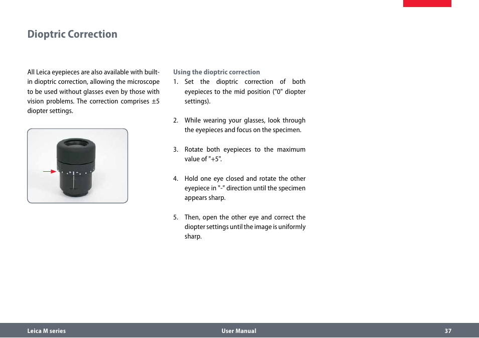 Dioptric correction | Leica Biosystems M80 B User Manual | Page 37 / 56