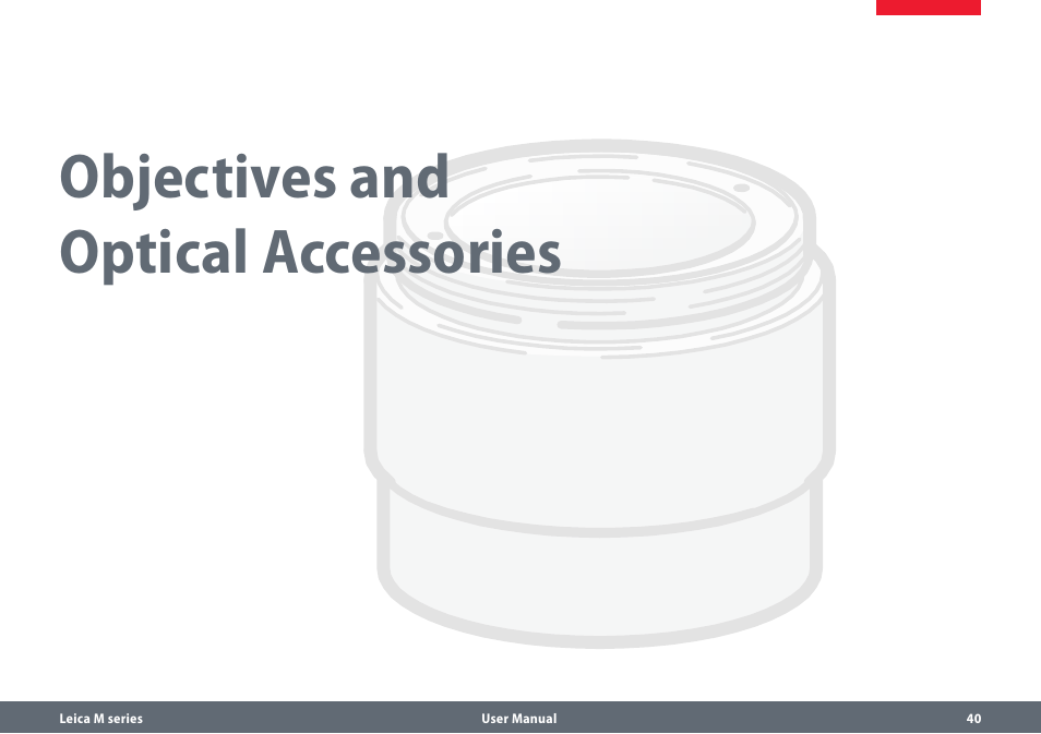 Objectives and optical accessories, Objectives and, Optical accessories | Leica Biosystems M80 B User Manual | Page 40 / 56