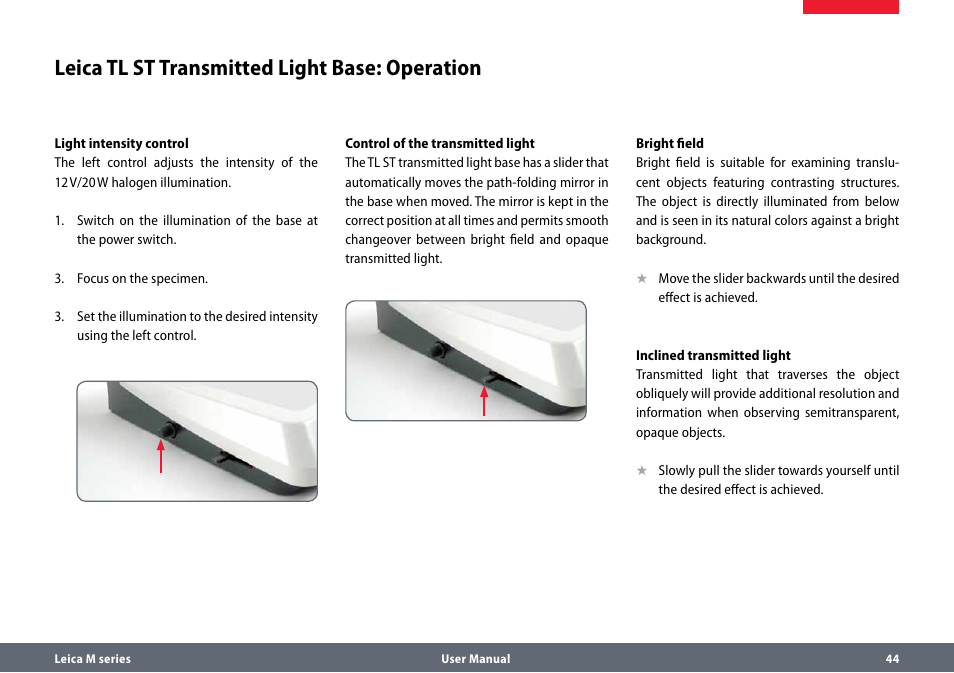 Leica tl st transmitted light base: operation | Leica Biosystems M80 B User Manual | Page 44 / 56