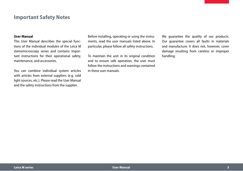 Important safety notes | Leica Biosystems M80 B User Manual | Page 5 / 56