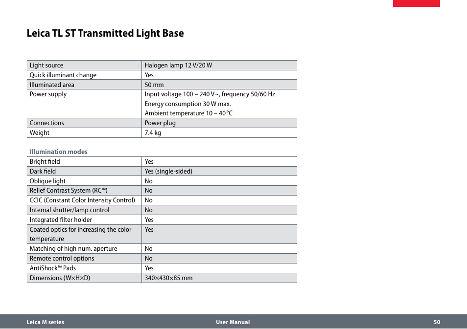 Leica tl st transmitted light base | Leica Biosystems M80 B User Manual | Page 50 / 56