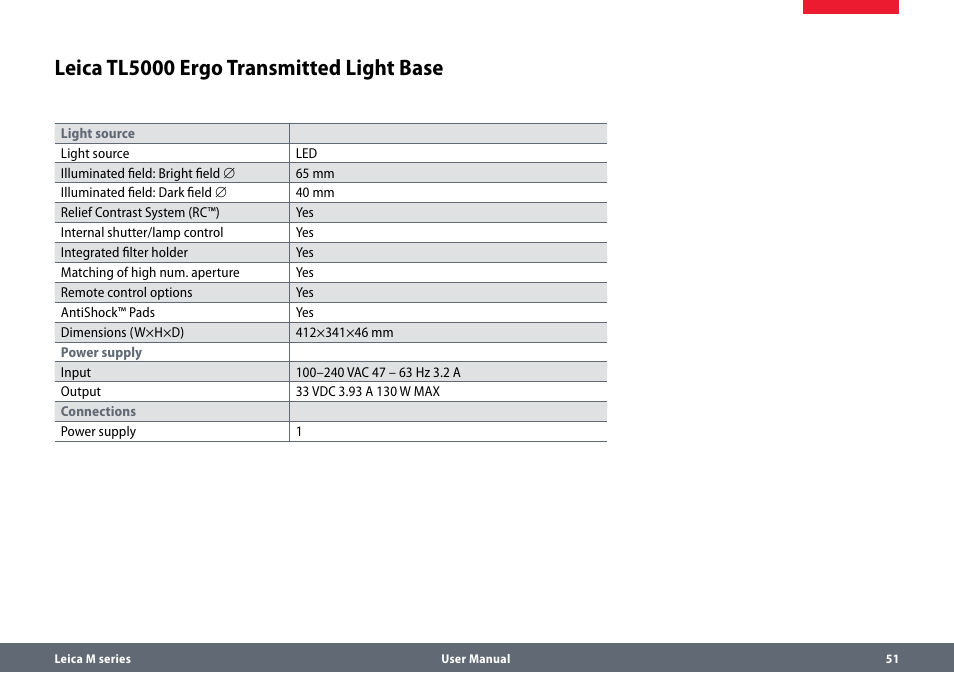 Leica tl5000 ergo transmitted light base | Leica Biosystems M80 B User Manual | Page 51 / 56