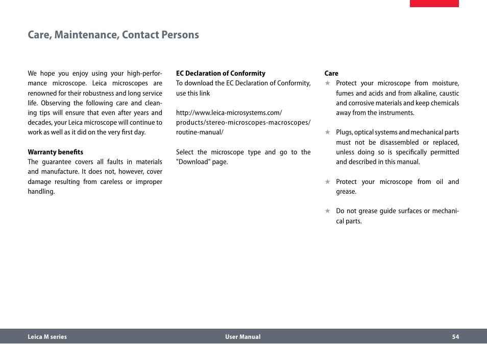 Care, maintenance, contact persons | Leica Biosystems M80 B User Manual | Page 54 / 56
