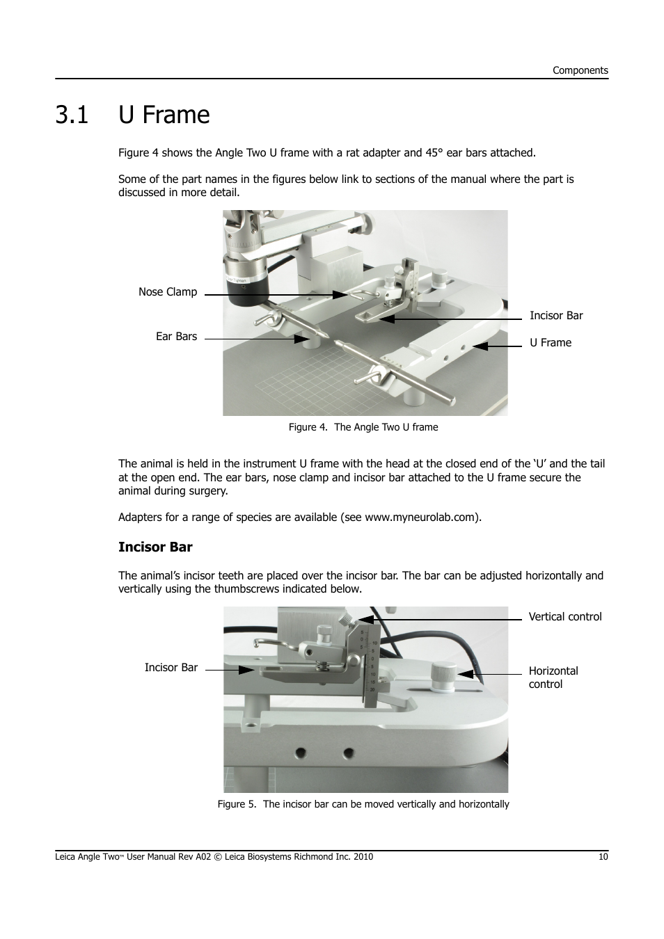 1 u frame, U frame, Incisor bar | Leica Biosystems ANGLE TWO User Manual | Page 10 / 50