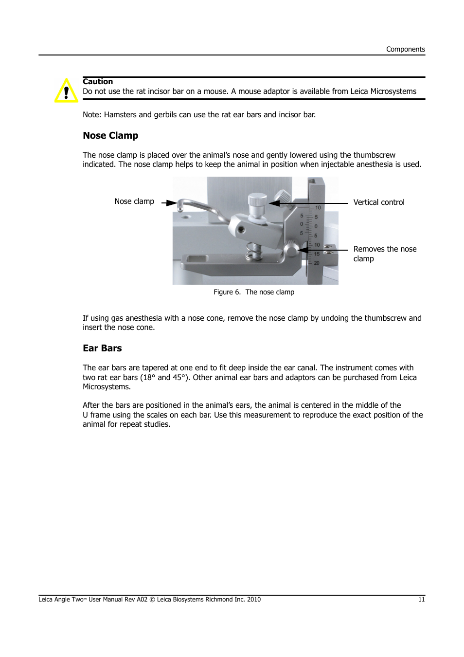 Nose clamp, Ear bars | Leica Biosystems ANGLE TWO User Manual | Page 11 / 50