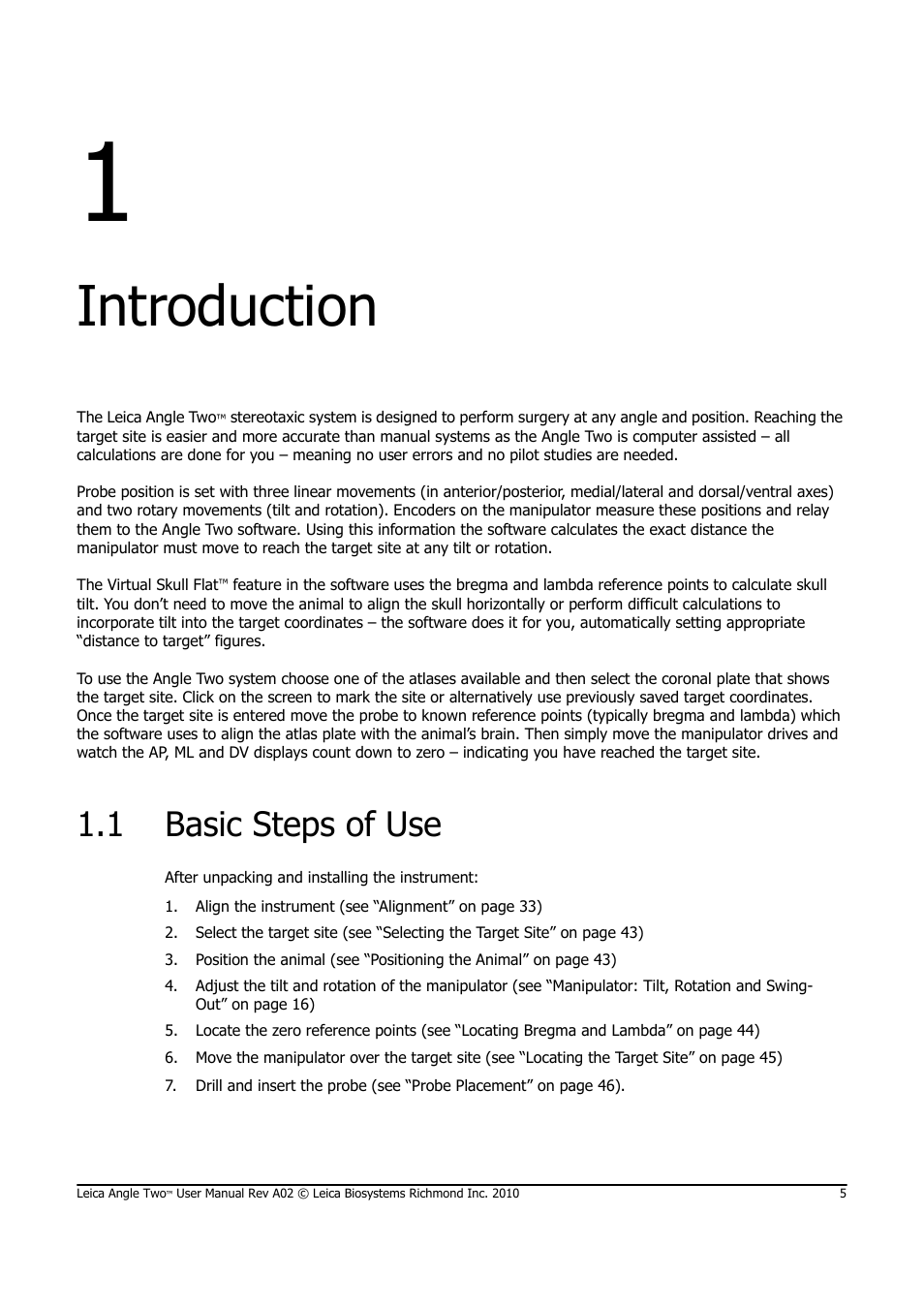 Introduction, 1 basic steps of use, Basic steps of use | Leica Biosystems ANGLE TWO User Manual | Page 5 / 50