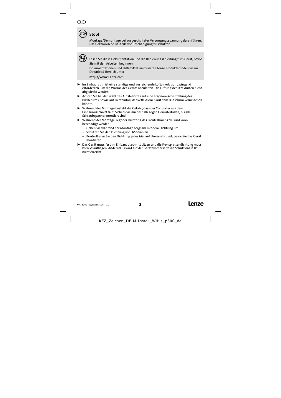 Lenze p300 Mounting Instructions User Manual | Page 2 / 12