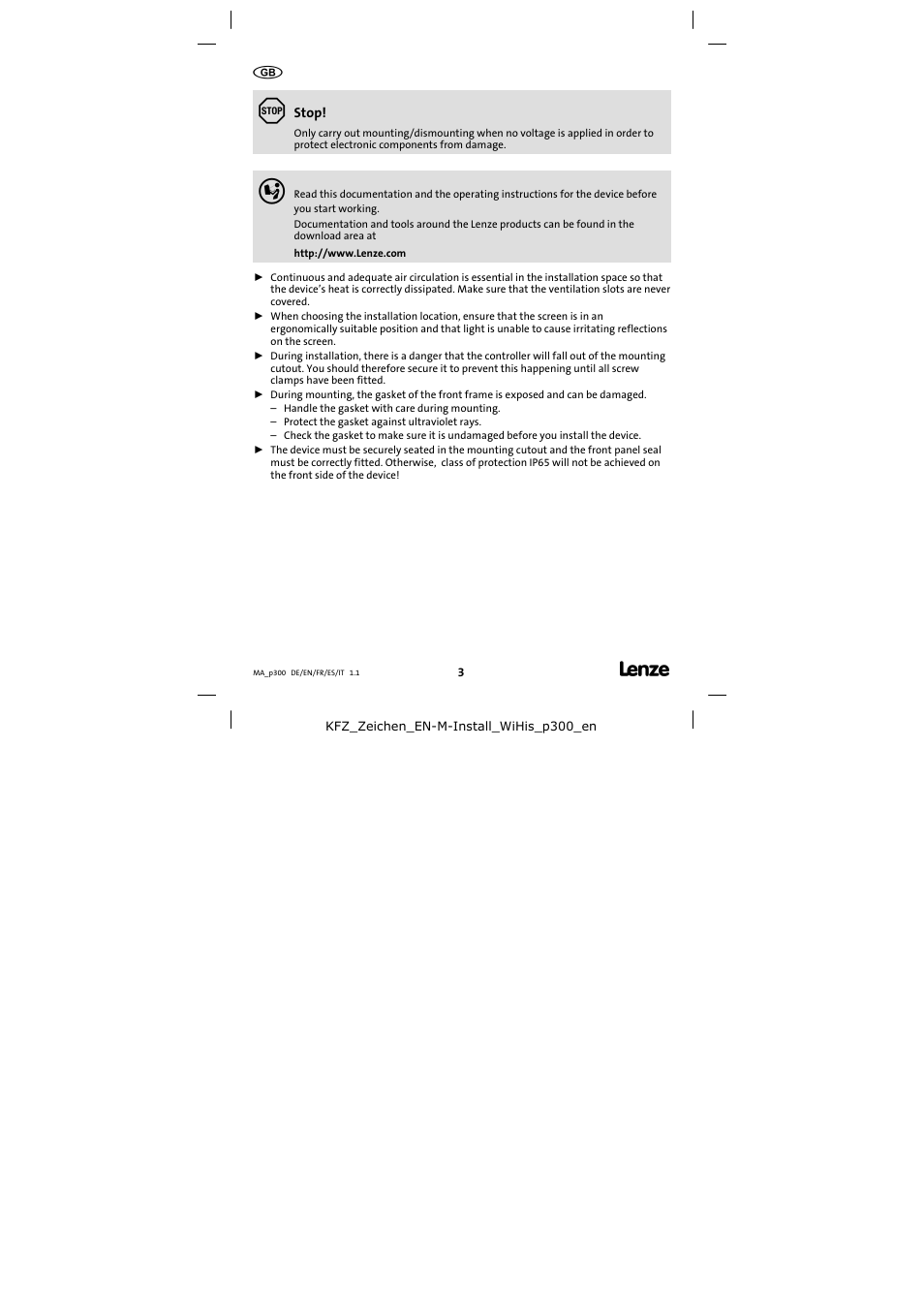 Lenze p300 Mounting Instructions User Manual | Page 3 / 12