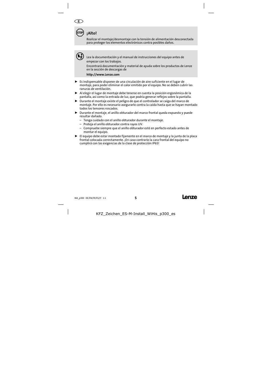 Lenze p300 Mounting Instructions User Manual | Page 5 / 12