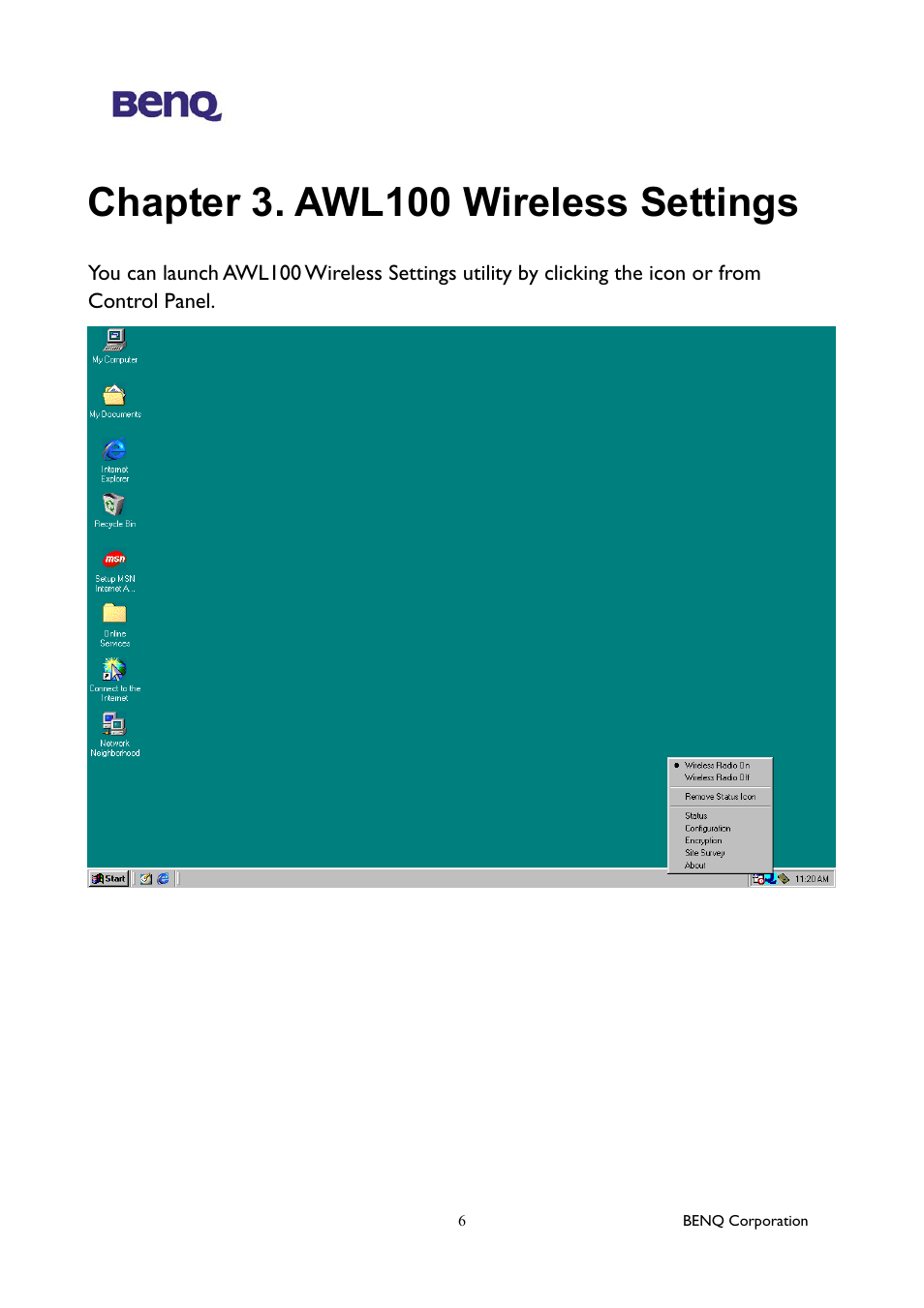 Chapter 3. awl100 wireless settings | BenQ AWL-100 User Manual | Page 10 / 19