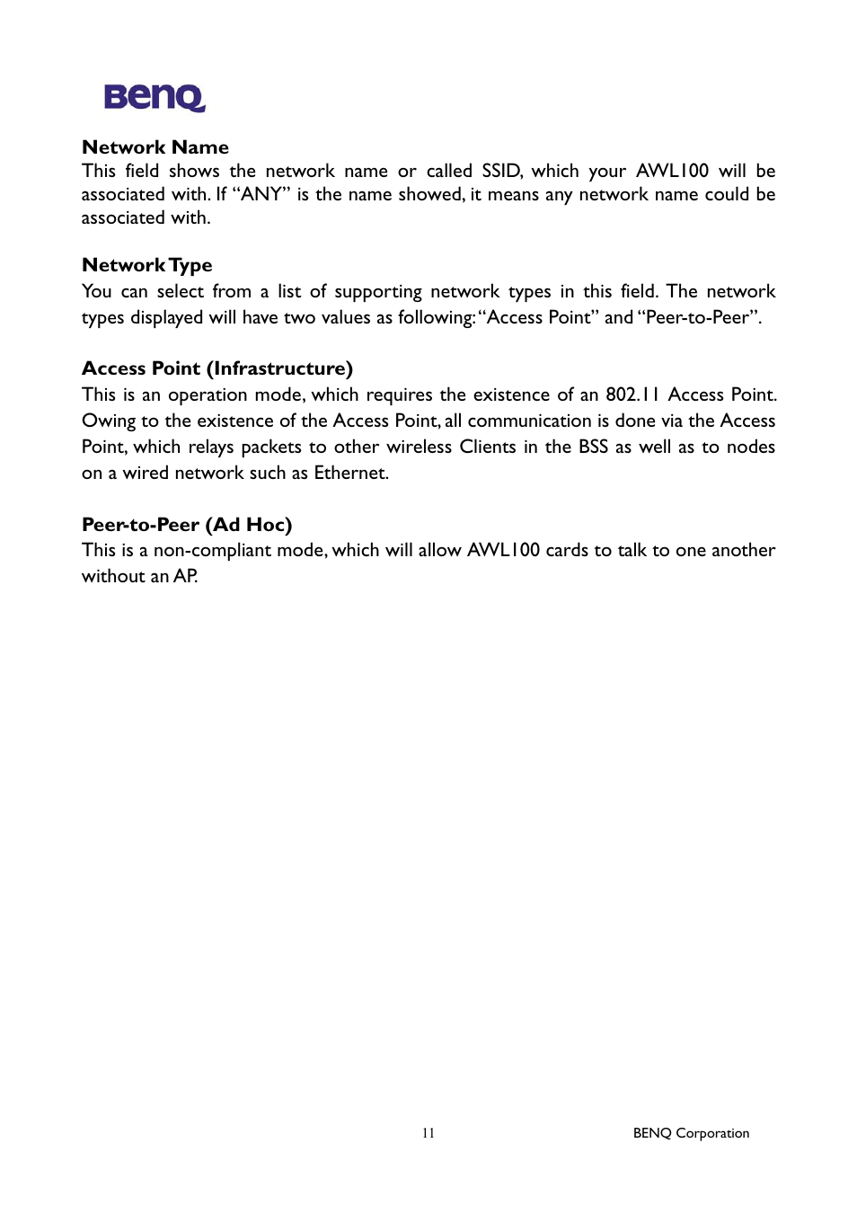BenQ AWL-100 User Manual | Page 15 / 19