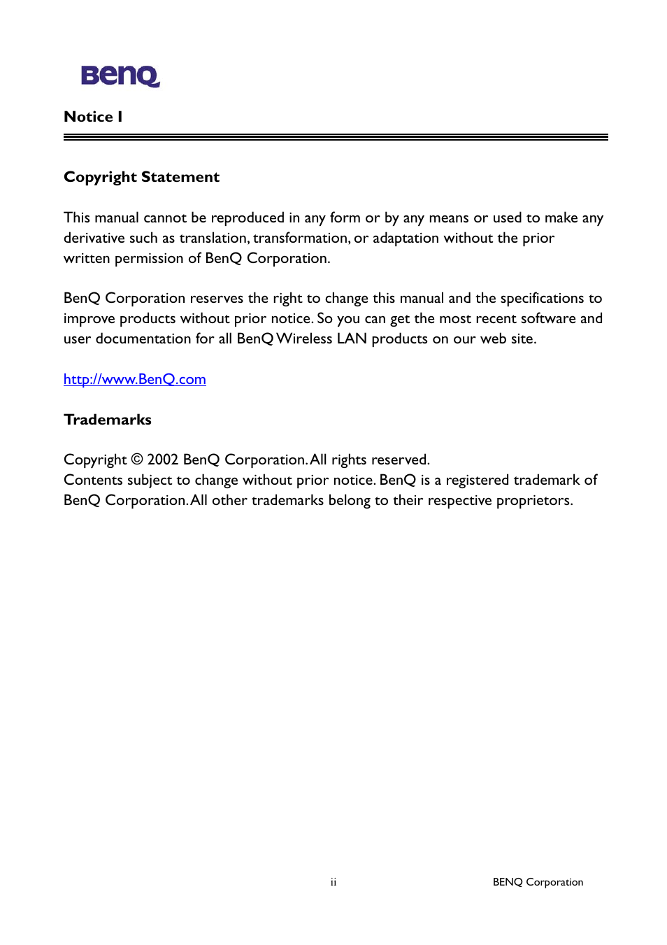 BenQ AWL-100 User Manual | Page 2 / 19