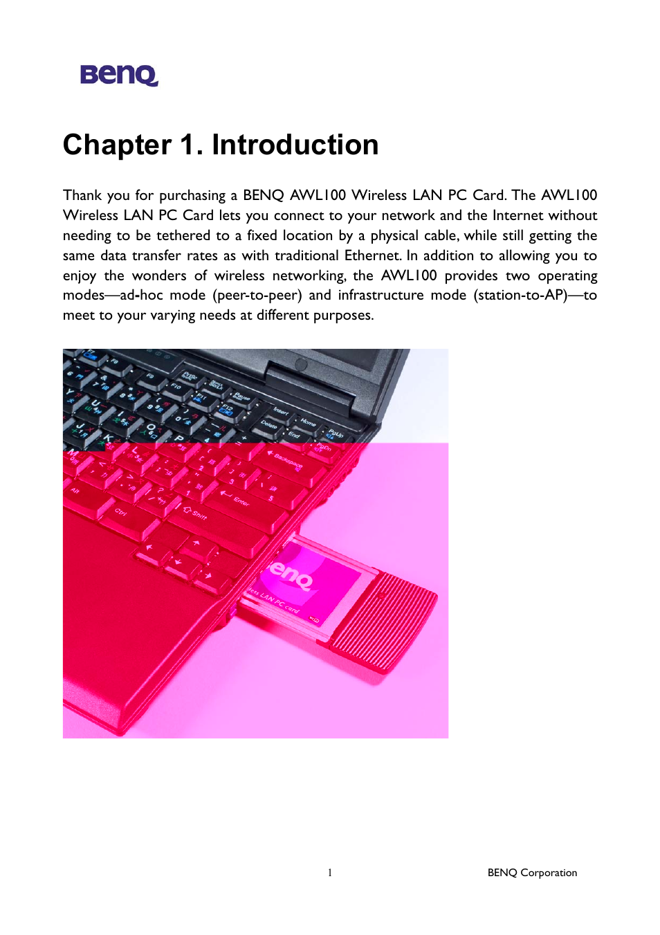 Chapter 1. introduction | BenQ AWL-100 User Manual | Page 5 / 19