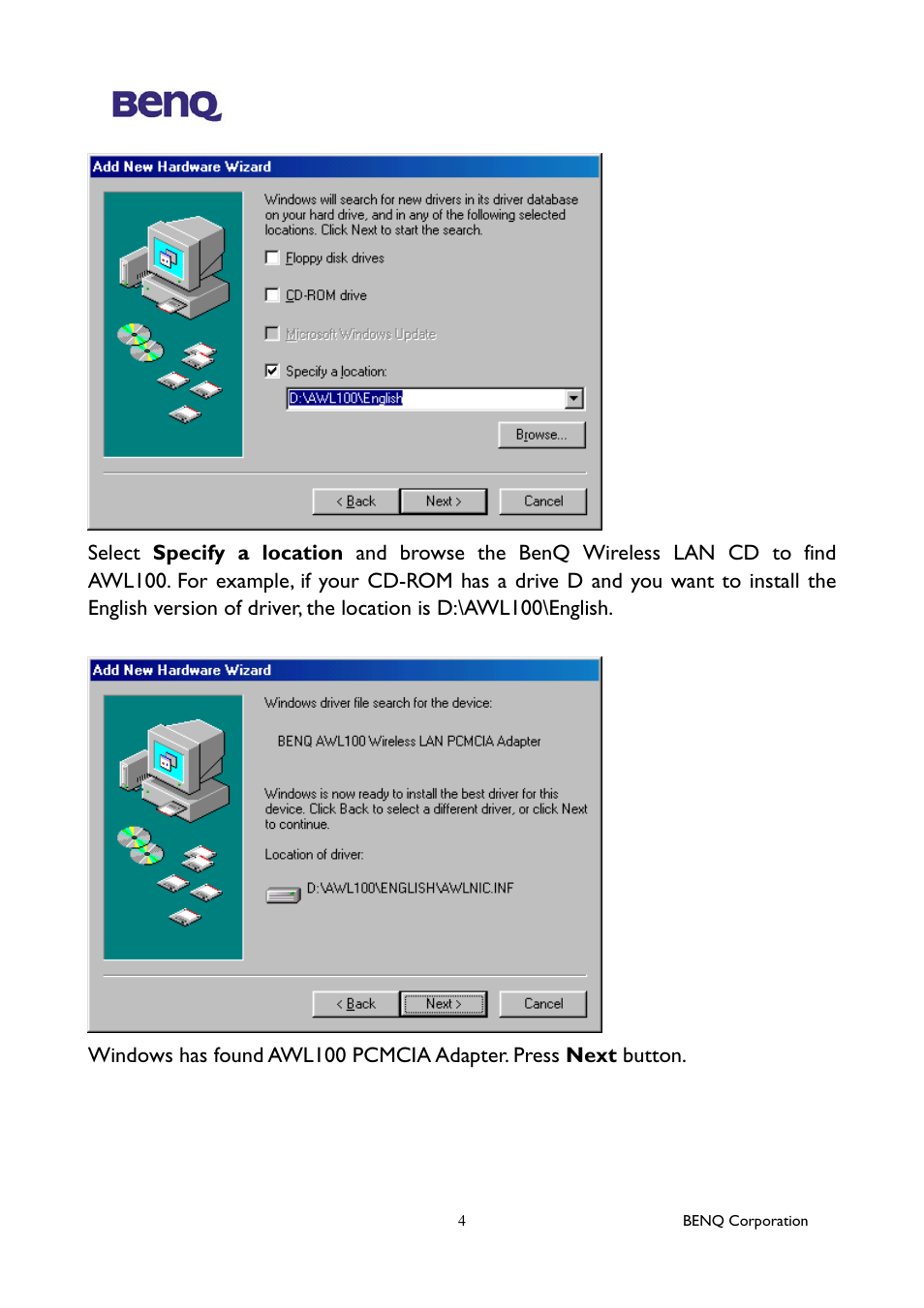 BenQ AWL-100 User Manual | Page 8 / 19